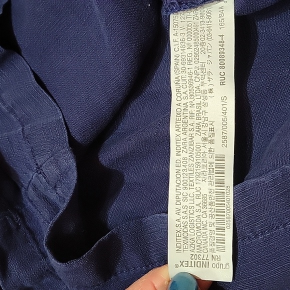 Zara Short Sleeve Linen Blend Navy Romper US S - Picture 12 of 13